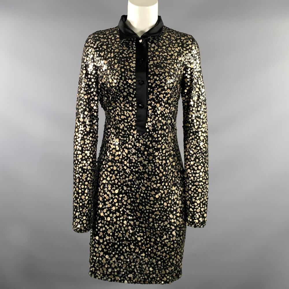 NAEEM KHAN Size 8 Black Gold Mesh Midi Knee Length Dress